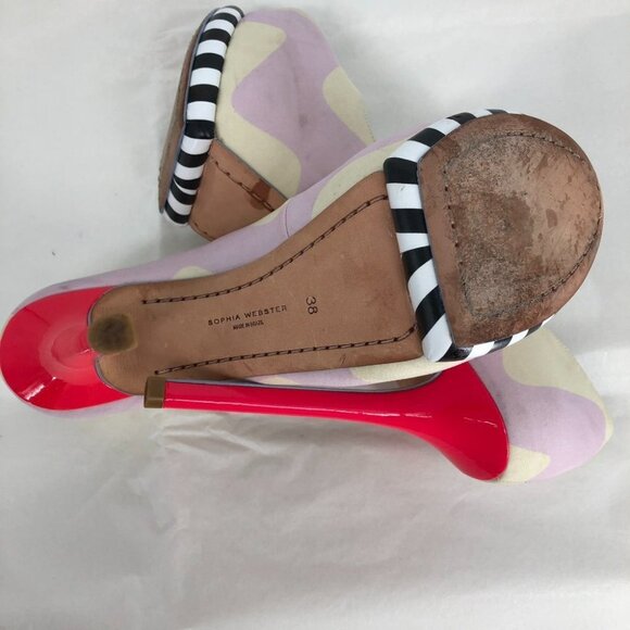 Sophia Webster Open-toe Whimsical neon pink, cream high pumps 7.5 (Euro 38) - Picture 4 of 16